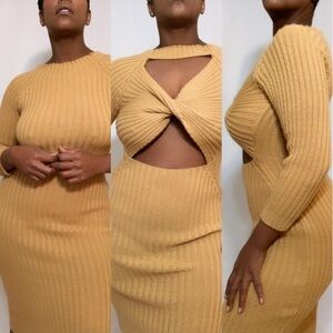 LONG SLEEVE KNITTED DRESS (NUDE)